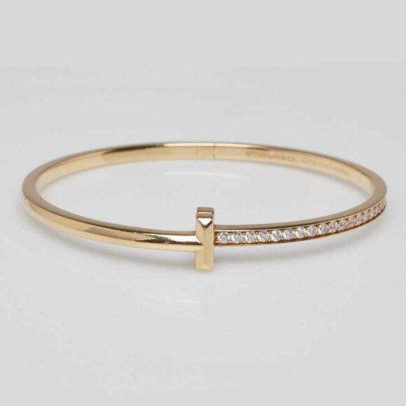 Tiffany & Co. 18k Yellow Gold and Diamond T1 Narrow Hinged Bracelet Size S - Picture 2 of 5